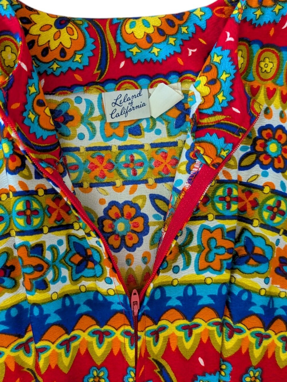 Vtg 60s Leland Of California Boho Long Sleeve Maxi Dress Hippie Multicolor - Picture 9 of 11